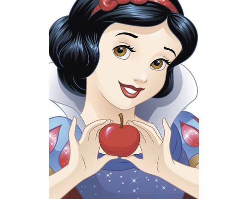 Blanche-Neige tient une pomme.