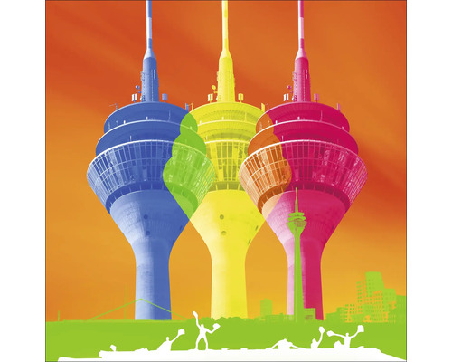 Illustration de trois tours de télévision qui se chevauchent avec la silhouette de la ville