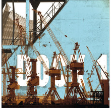 Illustration de grues sur fond industriel
