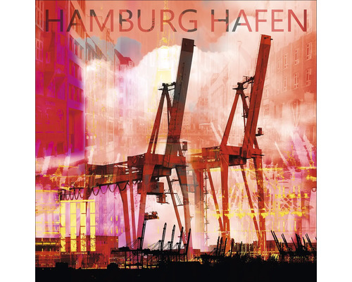 Illustration des Hamburger Hafens mit Kränen und Gebäuden
