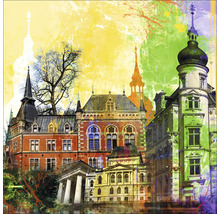 Illustration von verschiedenen Gebäuden mit unterschiedlicher Architektur
