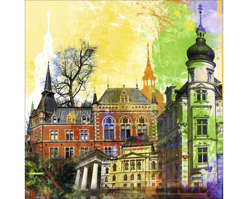 Illustration von verschiedenen Gebäuden mit unterschiedlicher Architektur