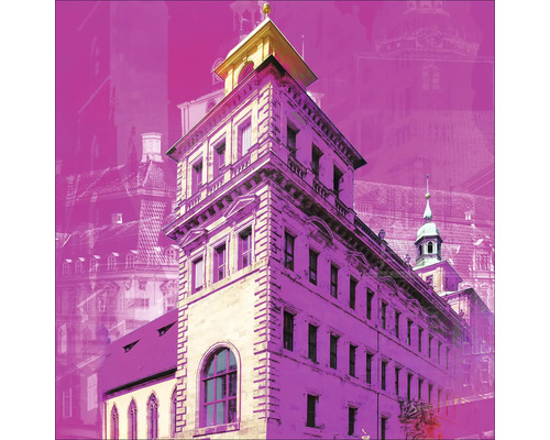 Glasbild Nürnberg altes Rathaus rosa 50x50 cm