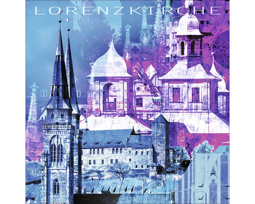 Tableau en verre Église Nuremberg St. Lorenz bleu 30x30 cm