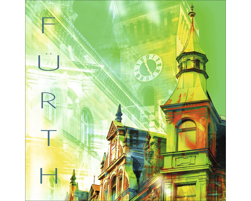 Architekturillustration Fürth mit Gebäuden und Uhrturm