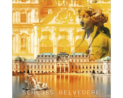 Vue du bâtiment du château du Belvédère avec des étangs et des statues