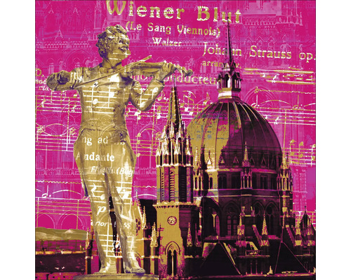 Image murale Wiener Blut avec une statue, des notes de musique et une église.