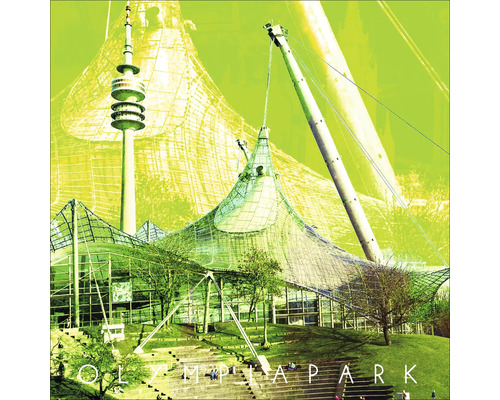 Collage des Olympiaparks München mit Olympiaturm und Zeltdachkonstruktion