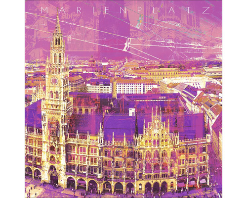 Glasbild München neues Rathaus Marienplatz lila 30x30 cm