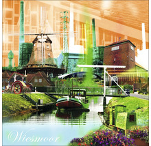 Photomontage de Wiesmoor avec moulin à vent, usine et canal