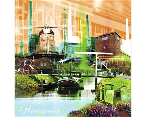 Photomontage de Wiesmoor avec moulin à vent, usine et canal