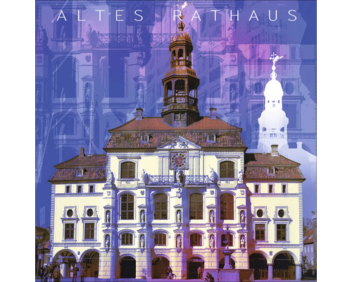 Glasbild Lüneburg altes Rathaus blau 30x30 cm