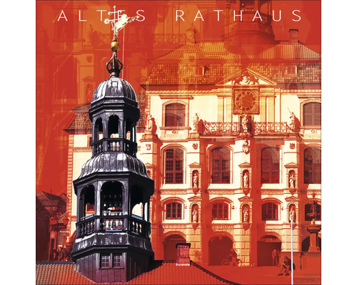 Glasbild Lüneburg altes Rathaus rot 30x30 cm