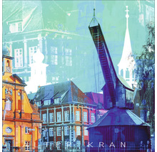 Vue urbaine historique avec grue et bâtiments