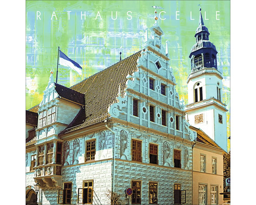 Glasbild Celle Rathaus grün 30x30 cm