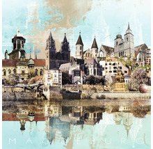 Illustration de la ligne d''horizon de Magdebourg avec des bâtiments et la réflexion de l''eau