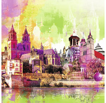 Illustration der Stadt Magdeburg mit Wahrzeichen
