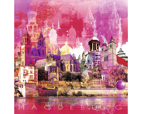 Illustration de la ville de Magdebourg avec différents bâtiments architecturaux.
