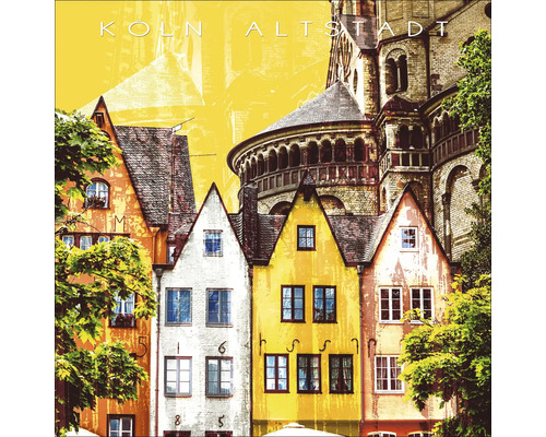 Illustration der Kölner Altstadt mit Häusern und Kirche