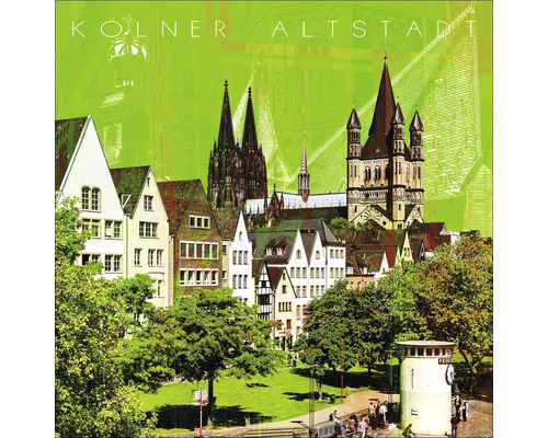 Kölner Altstadtansicht mit Gebäuden, Dom und Grünflächen