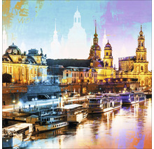 Peinture de la ville de Dresde avec fleuve et bateaux
