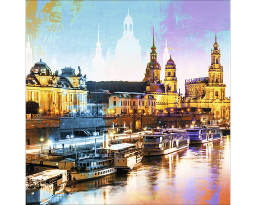 Peinture de la ville de Dresde avec fleuve et bateaux