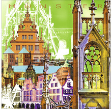 Collage avec différents bâtiments et éléments architecturaux de la ville de Münster