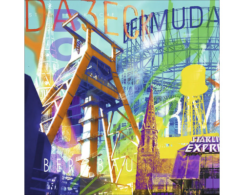 Collage avec chevalement et vues de la ville