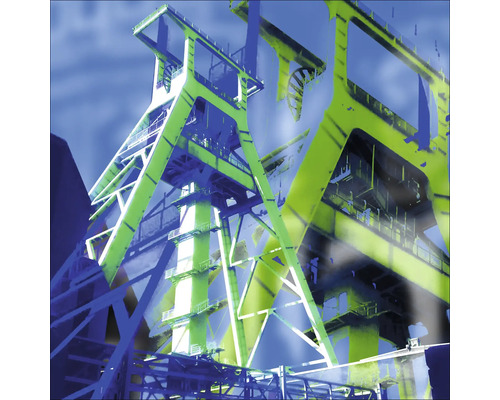 Glasbild Bochum Förderturm blau 50x50 cm