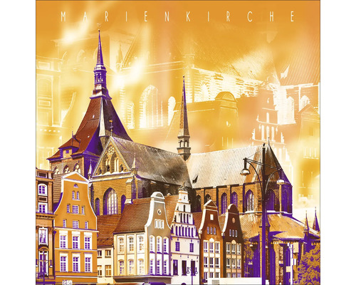 Illustration de la Marienkirche avec des maisons de ville au premier plan