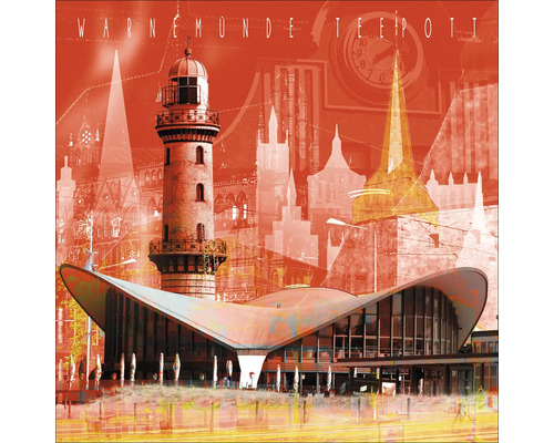 Collage représentant le Teepott Warnemünde et le phare de Warnemünde