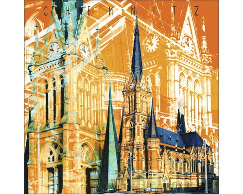 Graphique avec une église et le lettrage Chemnitz