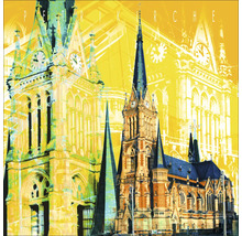 Grafische Darstellung einer Kirche mit Turm