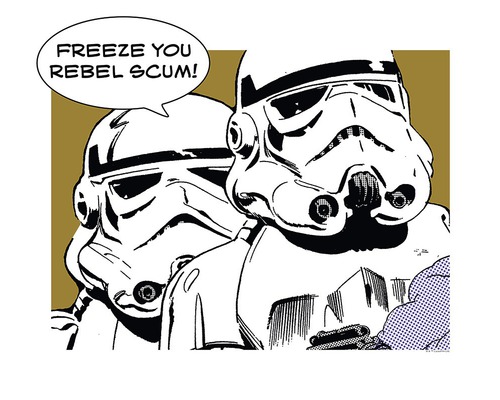 Impression de deux Stormtroopers avec le texte Freeze You Rebel Scum