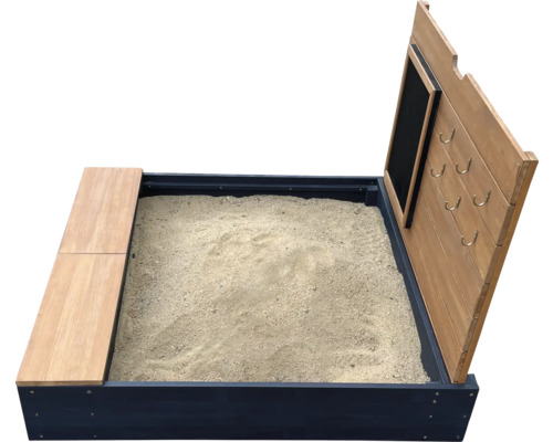 Sandkasten mit Sitzbank, Tafel und Hakenleiste