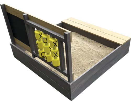 Sandkasten mit Spielbrett und Sitzbank aus Holz
