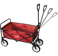Roter Bollerwagen mit schwarzem Gestell und verstellbarem Griff