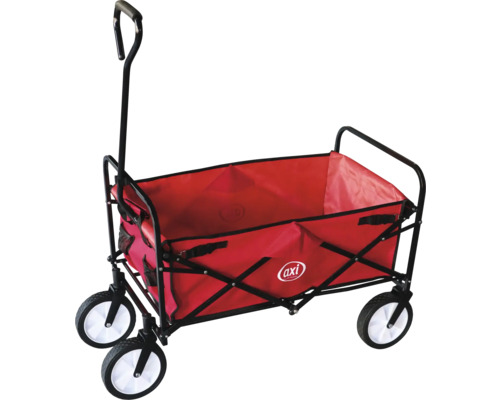 Chariot de transport avec parois en tissu rouge et cadre noir