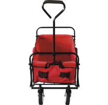 Bollerwagen mit rotem Stoff und schwarzem Rahmen