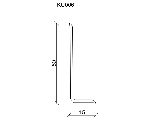Technische Zeichnung eines L-förmigen Profils mit den Maßen 50 x 15.
