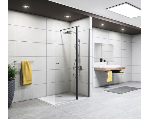 Paroi de douche à l'italienne Breuer Entra 140 cm butée à droite décor gris profilé couleur noir