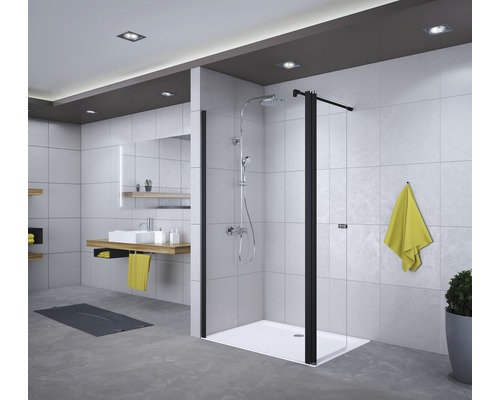 Paroi de douche à l'italienne Breuer Entra 120 cm butée à gauche décor Terrazzo blanc profilé couleur noir-0