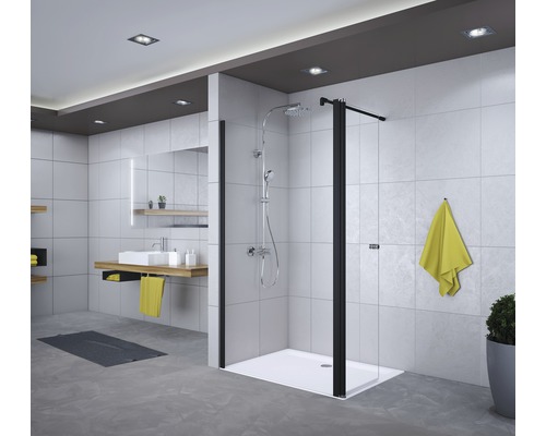 Paroi de douche à l'italienne Breuer Entra 120 cm butée à gauche décor gris profilé couleur noir