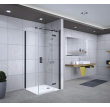 Salle de bain moderne avec cabine de douche, lavabo et miroir