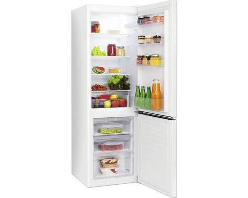 Réfrigérateur ouvert avec des aliments dans les étagères et les tiroirs