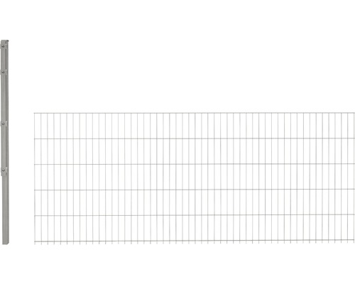 Set d'extension panneau rigide double fil 6/5/6 avec 1 poteau avec supports plats 63 cm x 2,5 m, galvanisé à chaud