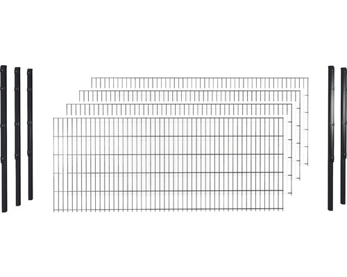 Doppelstabmattenset 6/5/6 inkl Pfosten mit Flachhalter 103 cm x 10 m, anthrazit