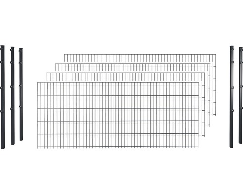 Doppelstabmattenset 8/6/8 inkl Pfosten mit Klemmhalter 103 cm x 10 m, anthrazit