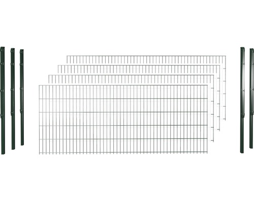 Doppelstabmattenset 6/5/6 inkl Pfosten mit Flachhalter 103 cm x 10 m, grün