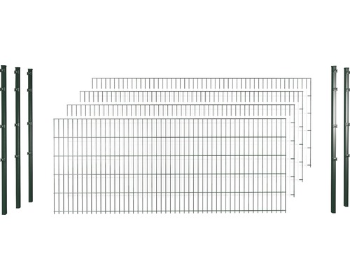 Doppelstabmattenset 8/6/8 inkl Pfosten mit Klemmhalter 63 cm x 10 m, grün